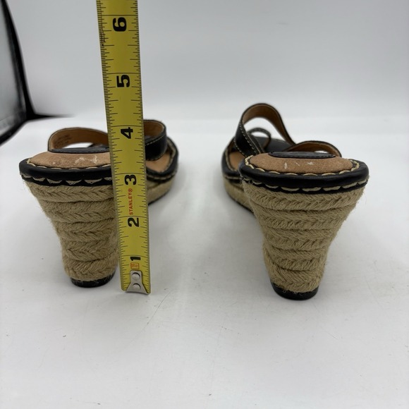 Born Sandals Womens Size 8 Black Leather Espadrille Wedge Heel Mule Toe Loop - Picture 8 of 12